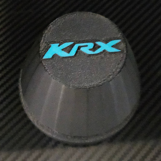 Set of 4 black center caps with teal KRX logo for oem KRX1000 wheels