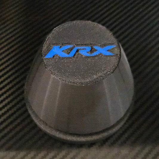 Set of 4 black center caps with blue KRX logo for oem KRX1000 wheels